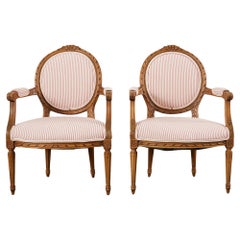 Used Pair of French Louis XVI Style Cameo Back Fauteuil Armchairs