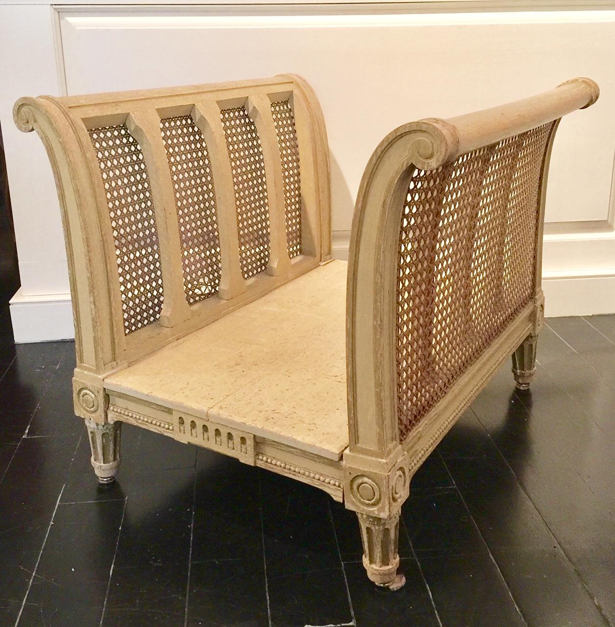 From a private French home in Aix-en-Provence, provided by Maison Jansen and typical of their whimsical and unique style, this rare decorative pair of Louis XVI style caned stands were designed in basket form for multiple use. As a dog bed, magazine