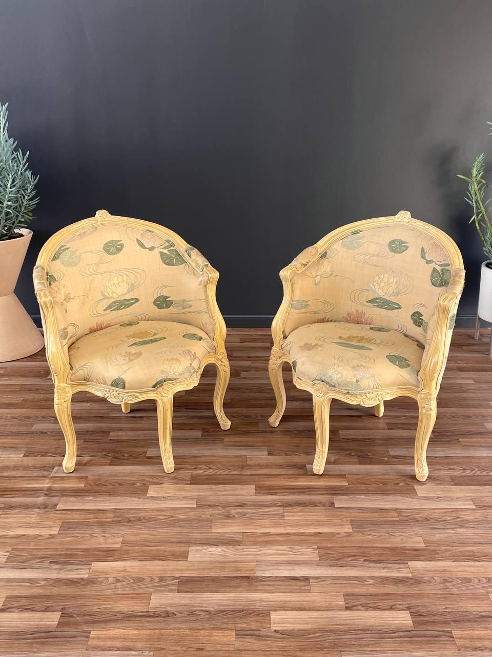 American Pair of French Louis XVI Style Carved Chairs with an Antiqued Paint Finish For Sale