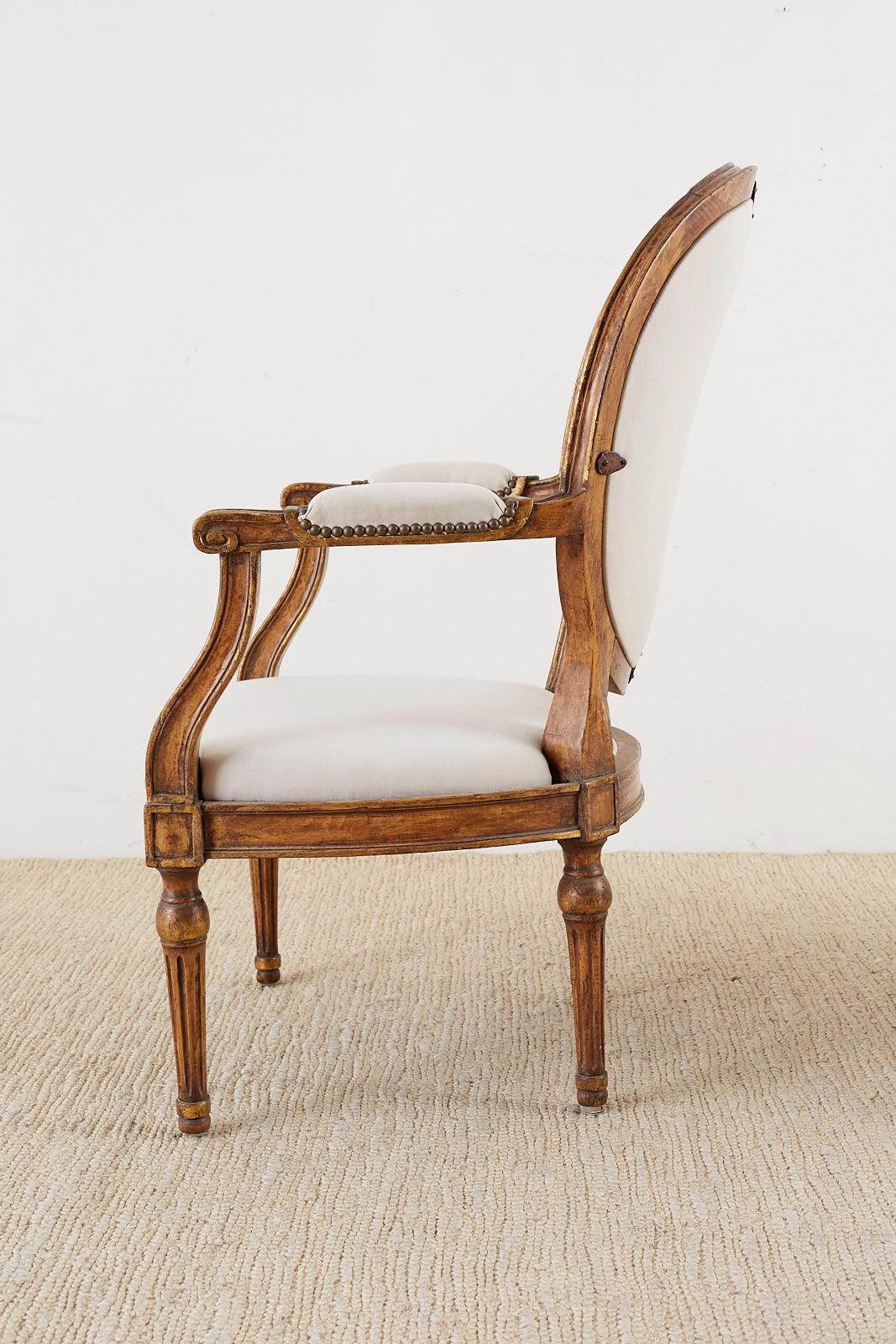 Pair of French Louis XVI Style Carved Fauteuil Armchairs 6