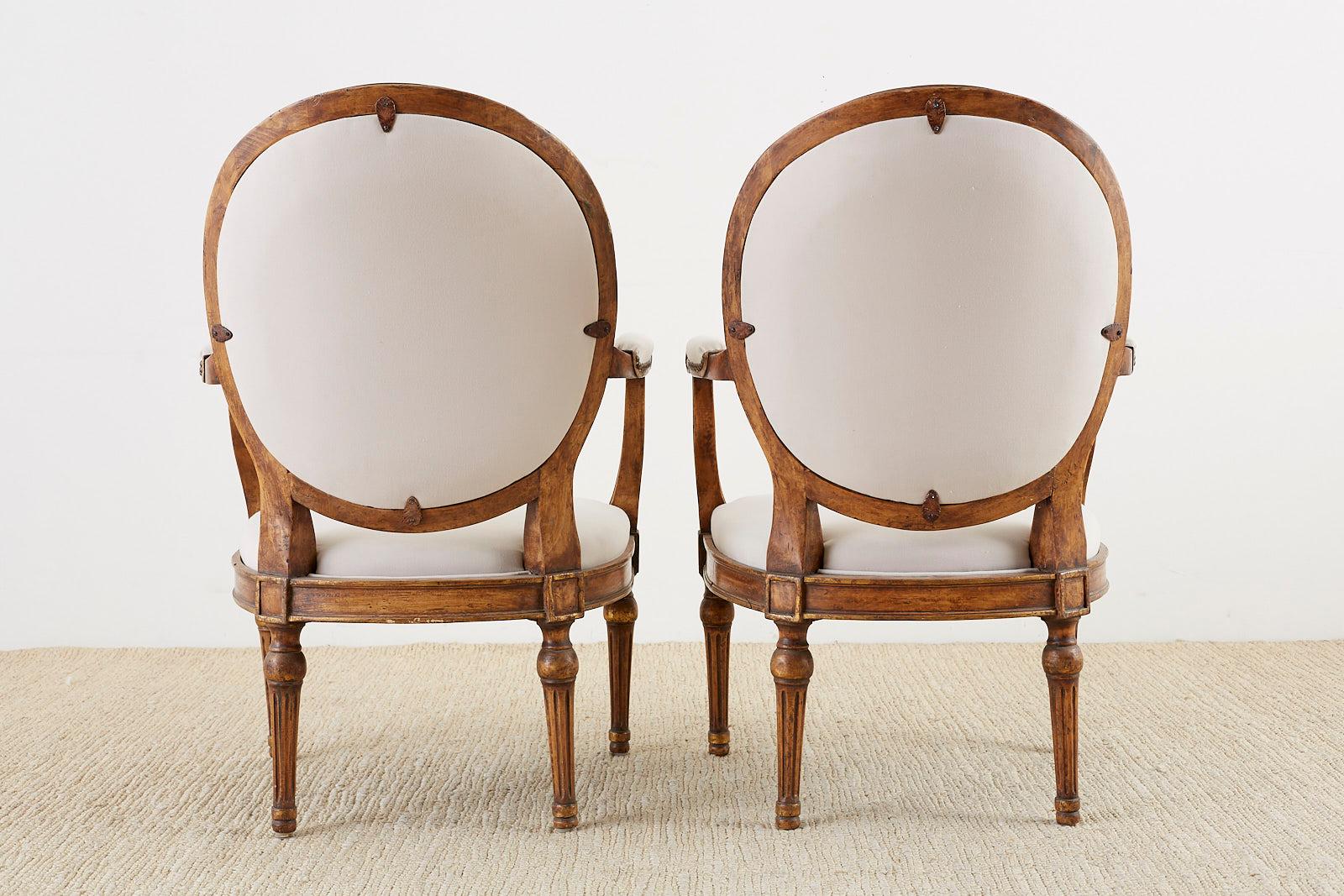 Pair of French Louis XVI Style Carved Fauteuil Armchairs 12