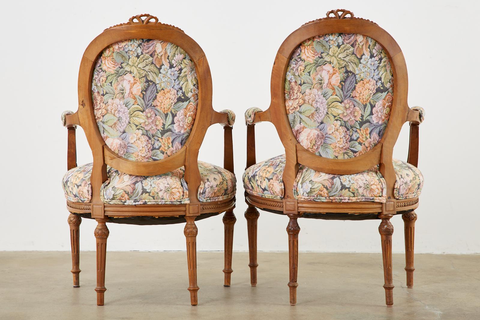 Pair of French Louis XVI Style Carved Fauteuil Armchairs For Sale 10