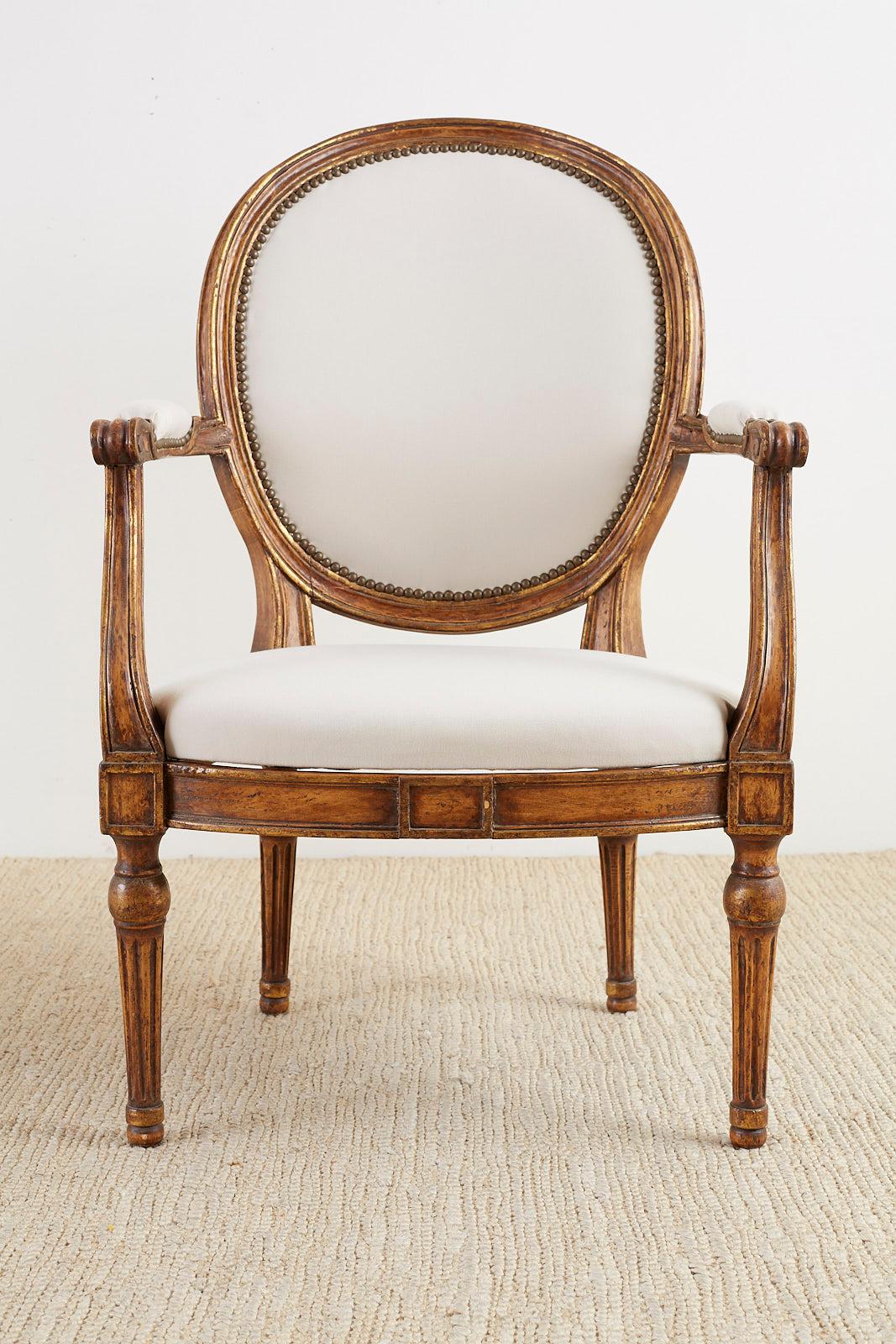 Pair of French Louis XVI Style Carved Fauteuil Armchairs 1