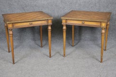 Pair of French Louis XVI Style Carved Inlaid End Tables