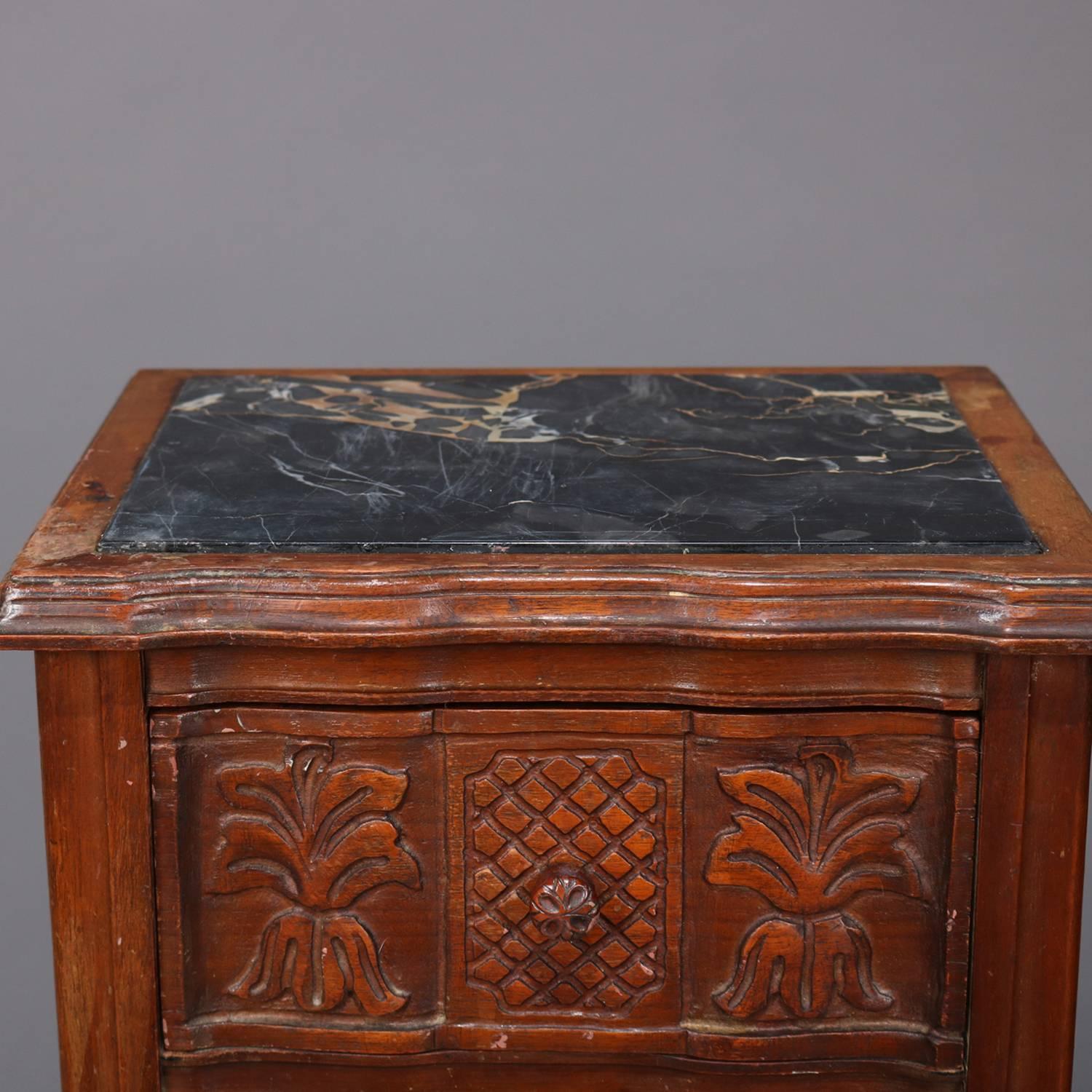 Pair of French Louis XVI Style Carved Mahogany Petite Marble-Top End Stands In Good Condition In Big Flats, NY