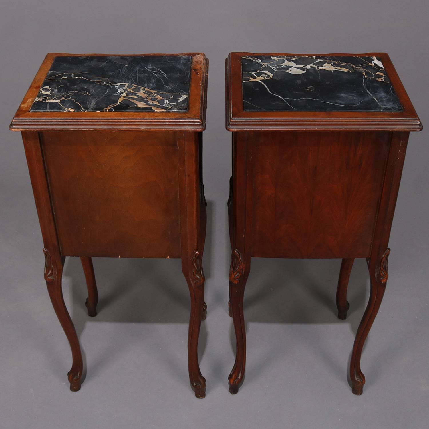 Pair of French Louis XVI Style Carved Mahogany Petite Marble-Top End Stands 2