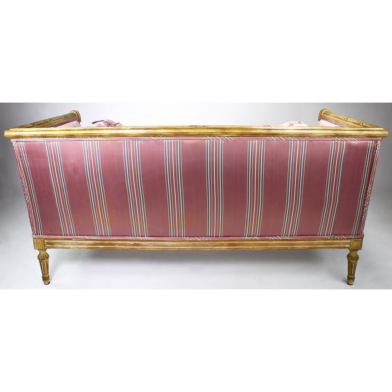 Pair of French Louis XVI Style Carved-Wood Cream-Lacquered Settees, Jansen Attr. For Sale 4