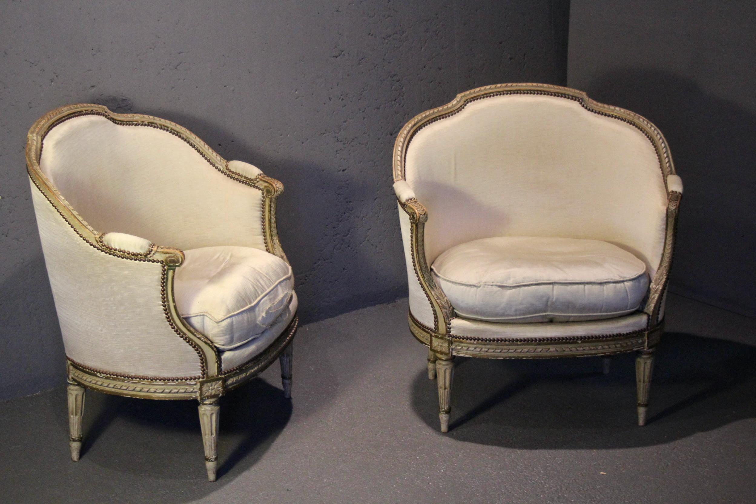 Pair of French Louis XVI Style Chauffeuse , the fabric must be change 