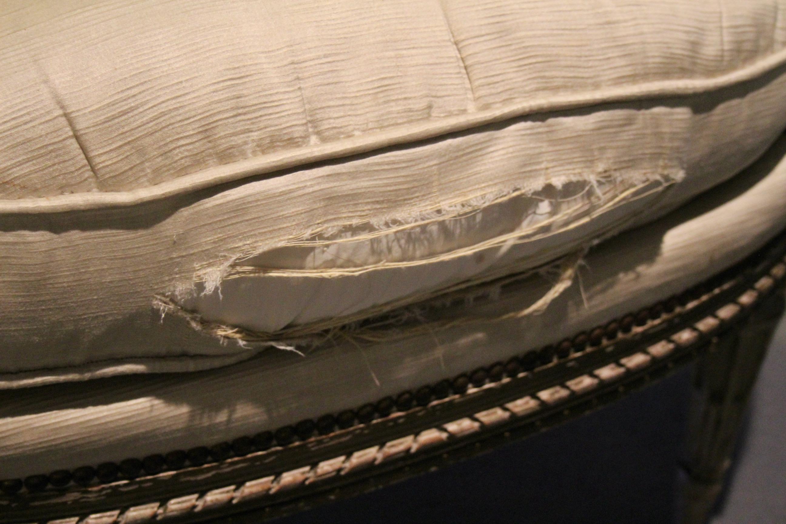 Fabric Pair of French Louis XVI Style Chauffeuse For Sale