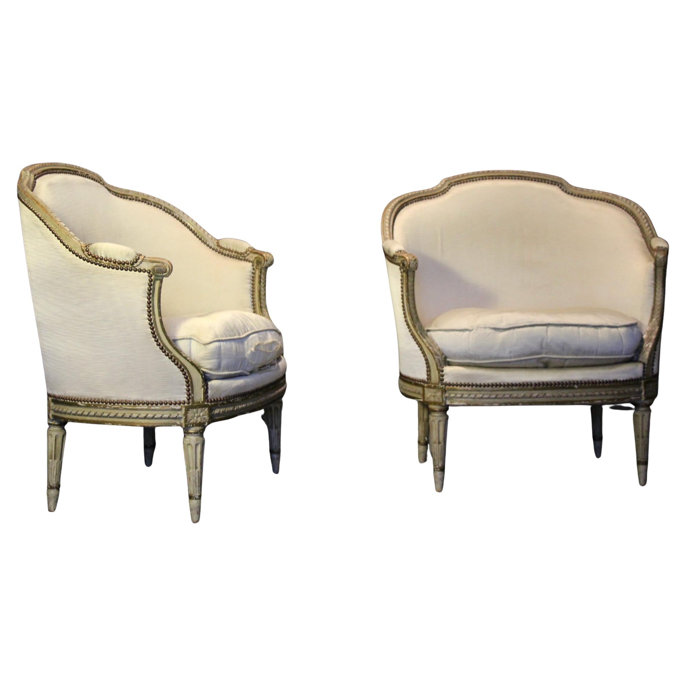 Pair of French Louis XVI Style Chauffeuse For Sale