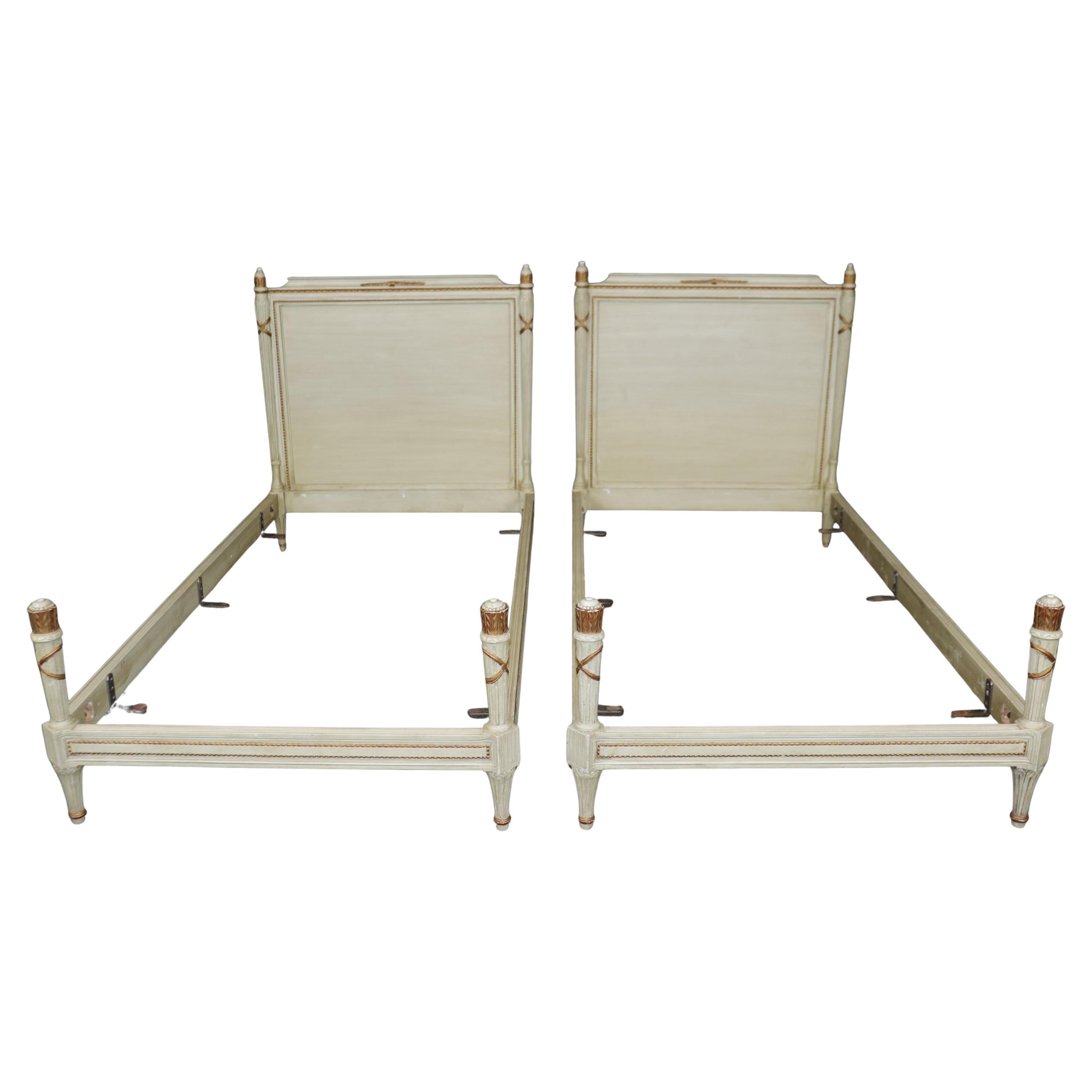 Pair of French Louis XVI Style Creme Paint Decorated Twin Beds