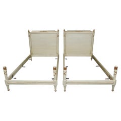Pair of French Louis XVI Style Creme Paint Decorated Twin Beds