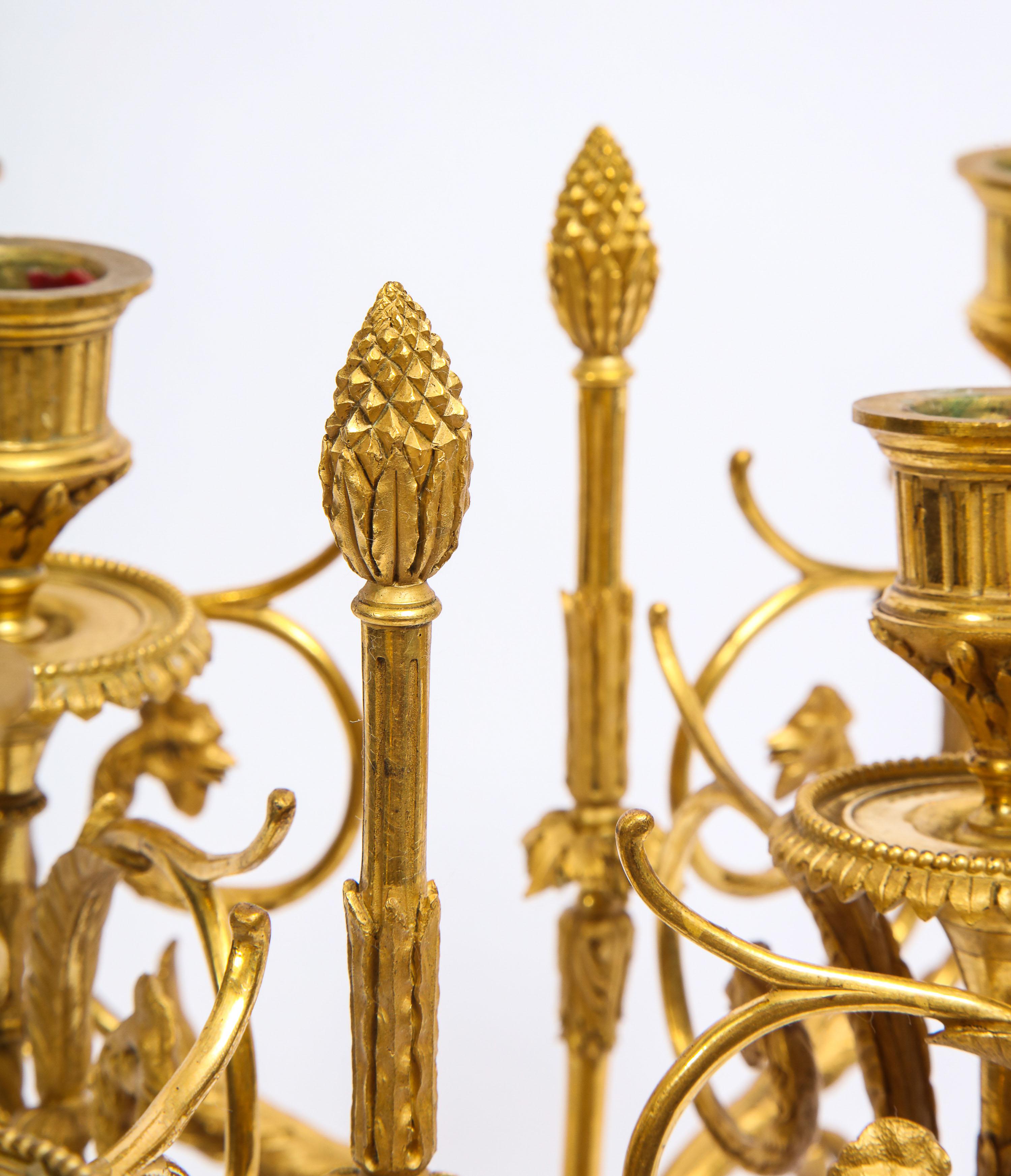 Pair of French Louis XVI Style Dore Bronze Three-Arm Candelabras, Signed Millet For Sale 8