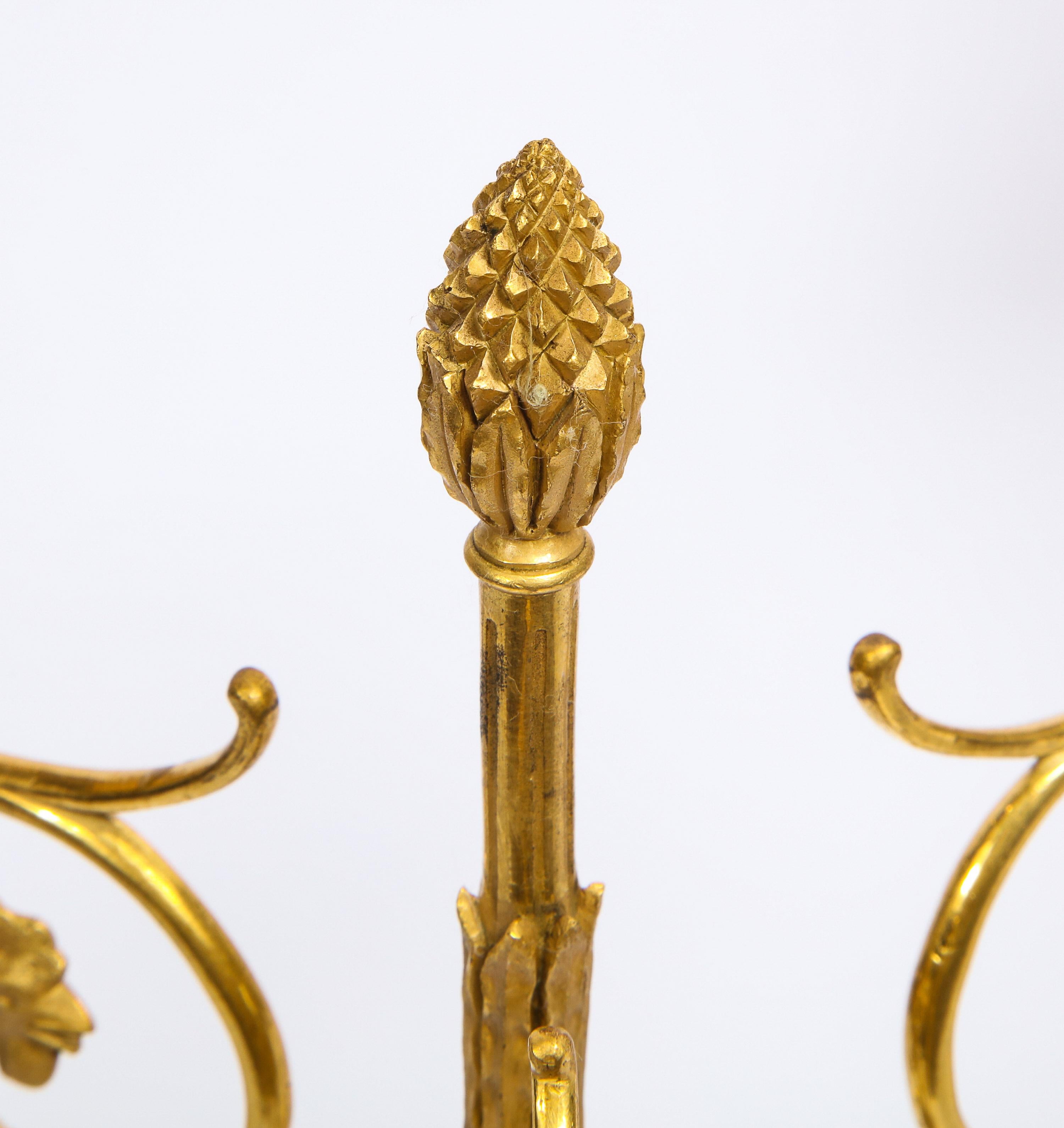 Pair of French Louis XVI Style Dore Bronze Three-Arm Candelabras, Signed Millet For Sale 9