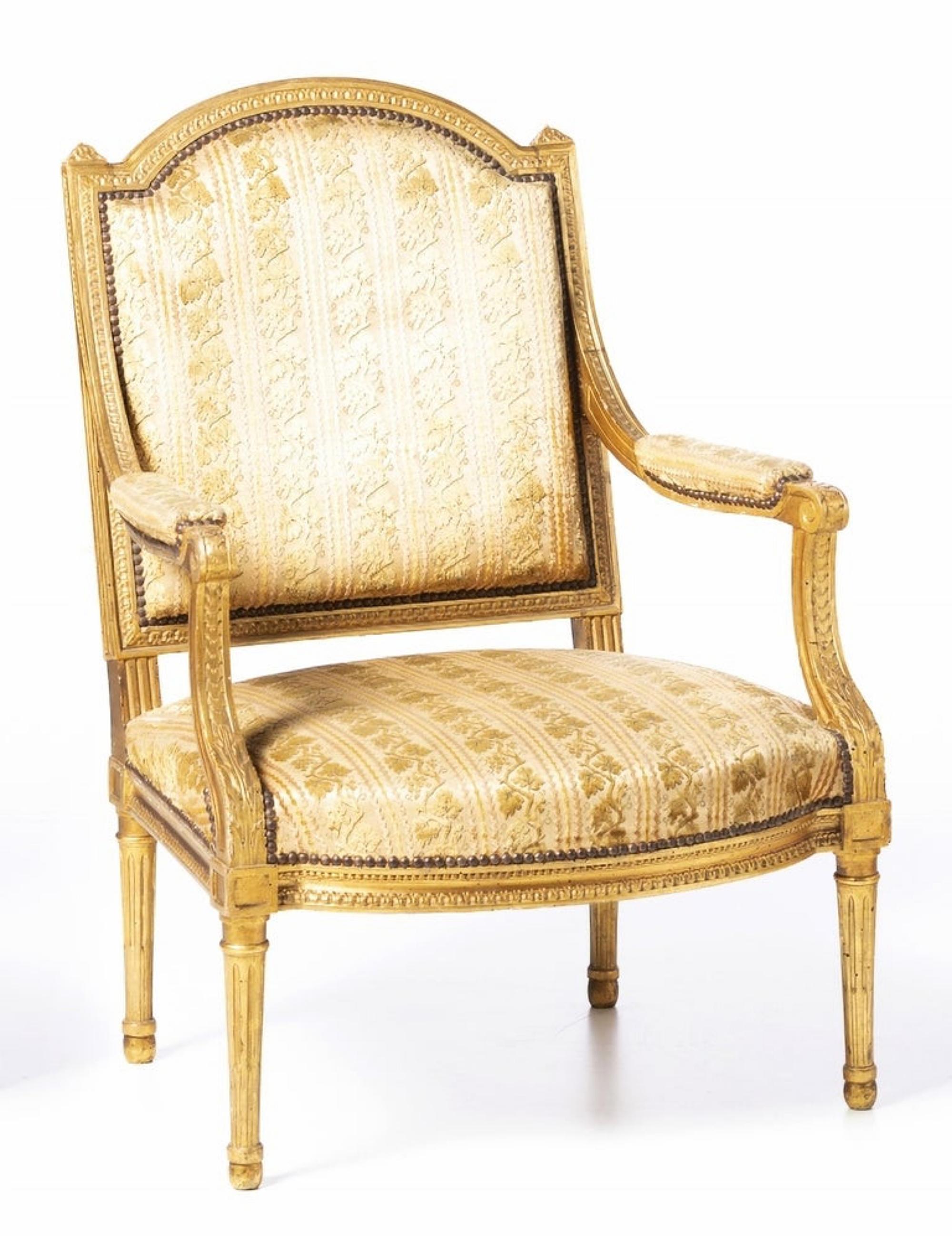 Rococo Pair of French Louis XVI Style Fauteuils, 19th Century For Sale