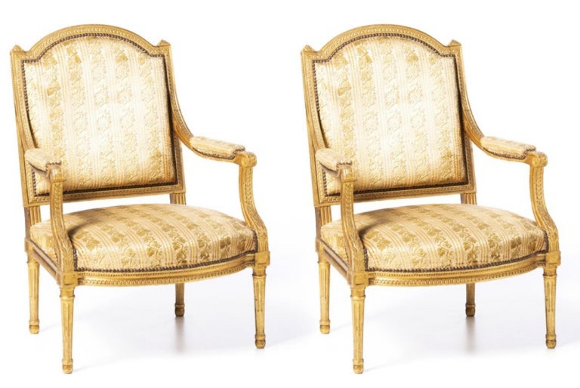 Hand-Crafted Pair of French Louis XVI Style Fauteuils, 19th Century For Sale