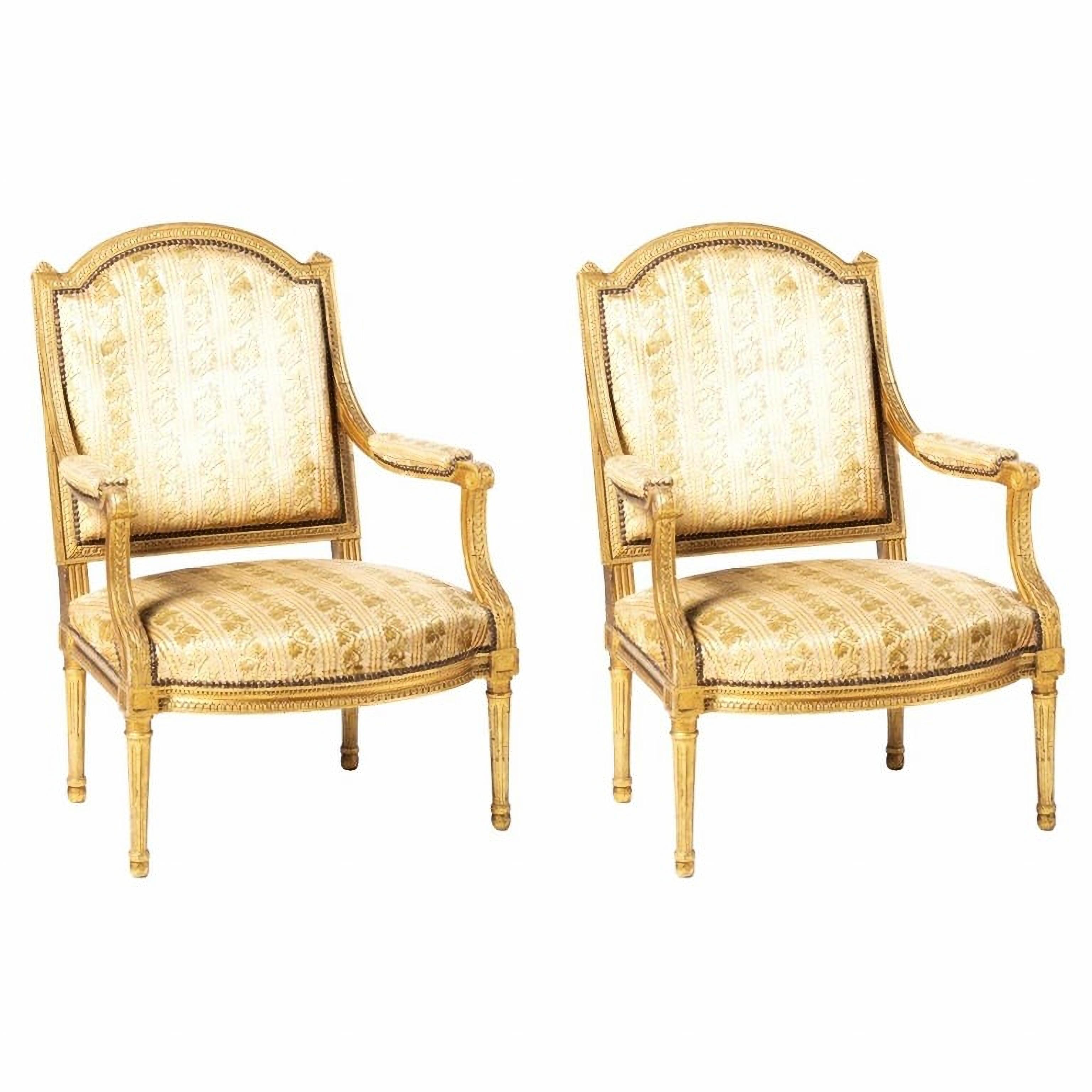 Paar französische Fauteuils im Louis-XVI-Stil, 19. Jahrhundert (Handgefertigt) im Angebot