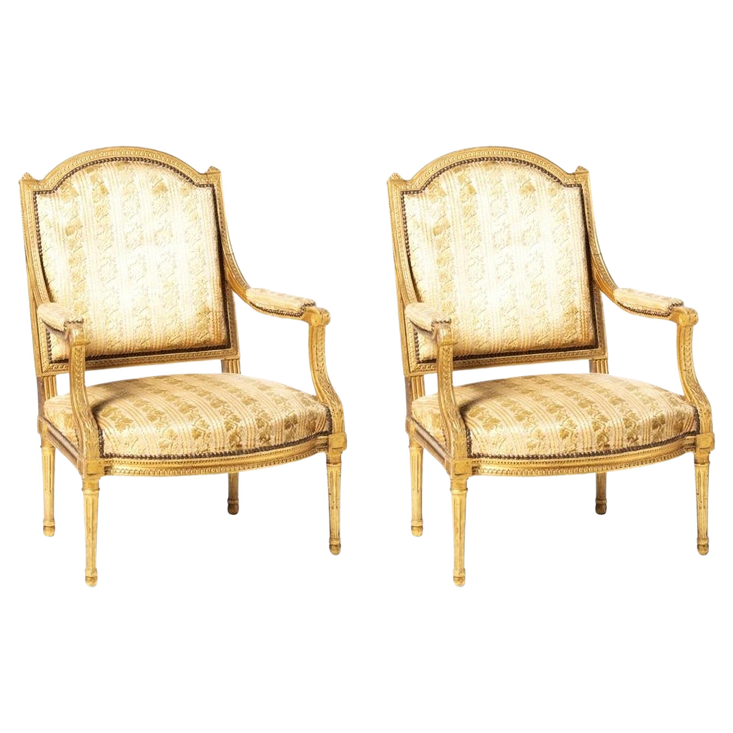 Pair of French Louis XVI Style Fauteuils, 19th Century For Sale