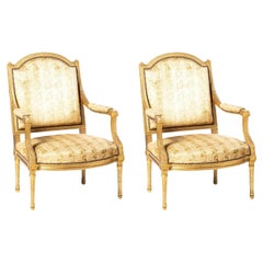 Antique Pair of French Louis XVI Style Fauteuils, 19th Century