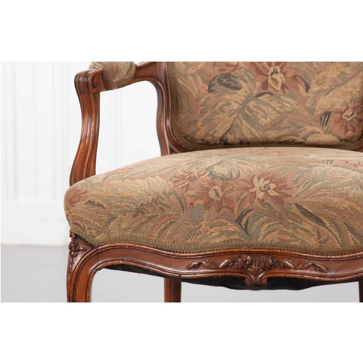 Walnut Pair of French Louis XVI-Style Fauteuils