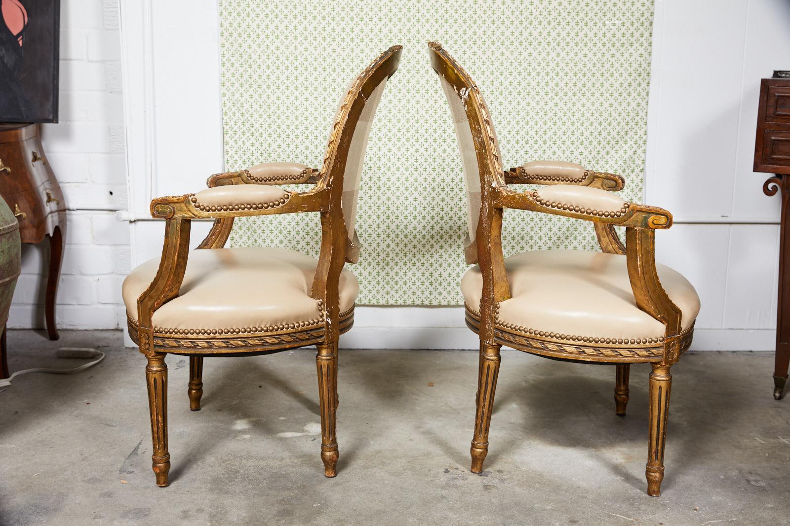 Pair of French Louis XVI Style Gilded Fauteuils In Good Condition For Sale In Atlanta, GA