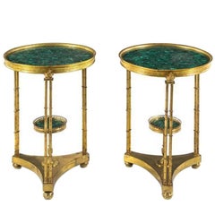Pair of French Louis XVI Style Gilt Bronze and Malachite Gueridon Tables