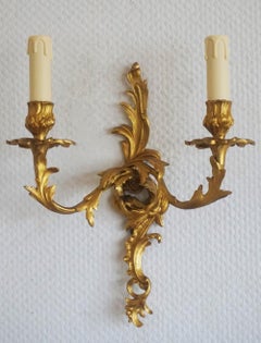 Pair of French Louis XVI Style Gilt Bronze Electrified Two-Light Sconces
