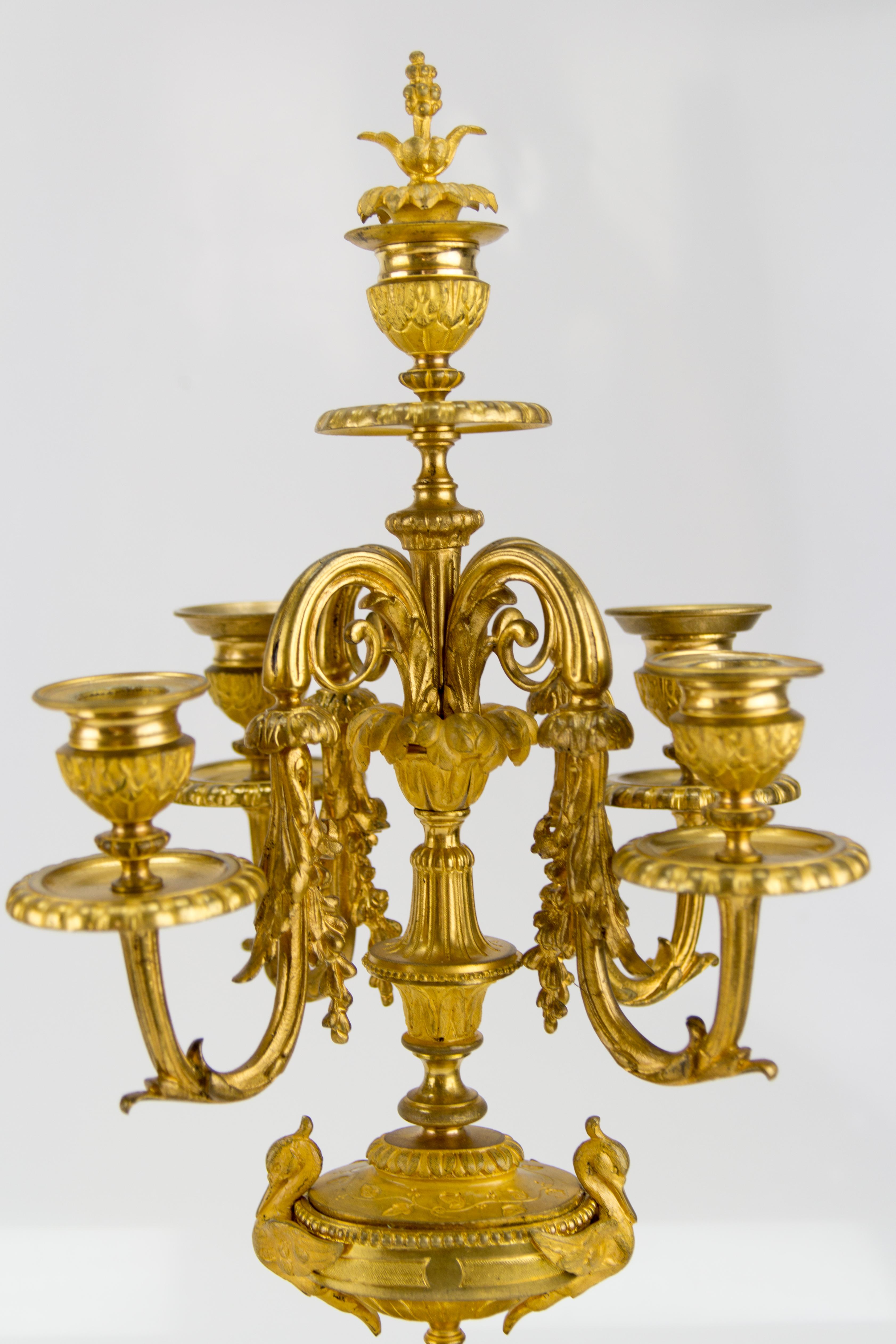 Pair of French Louis XVI Style Gilt Bronze Five-Light Candelabras 14