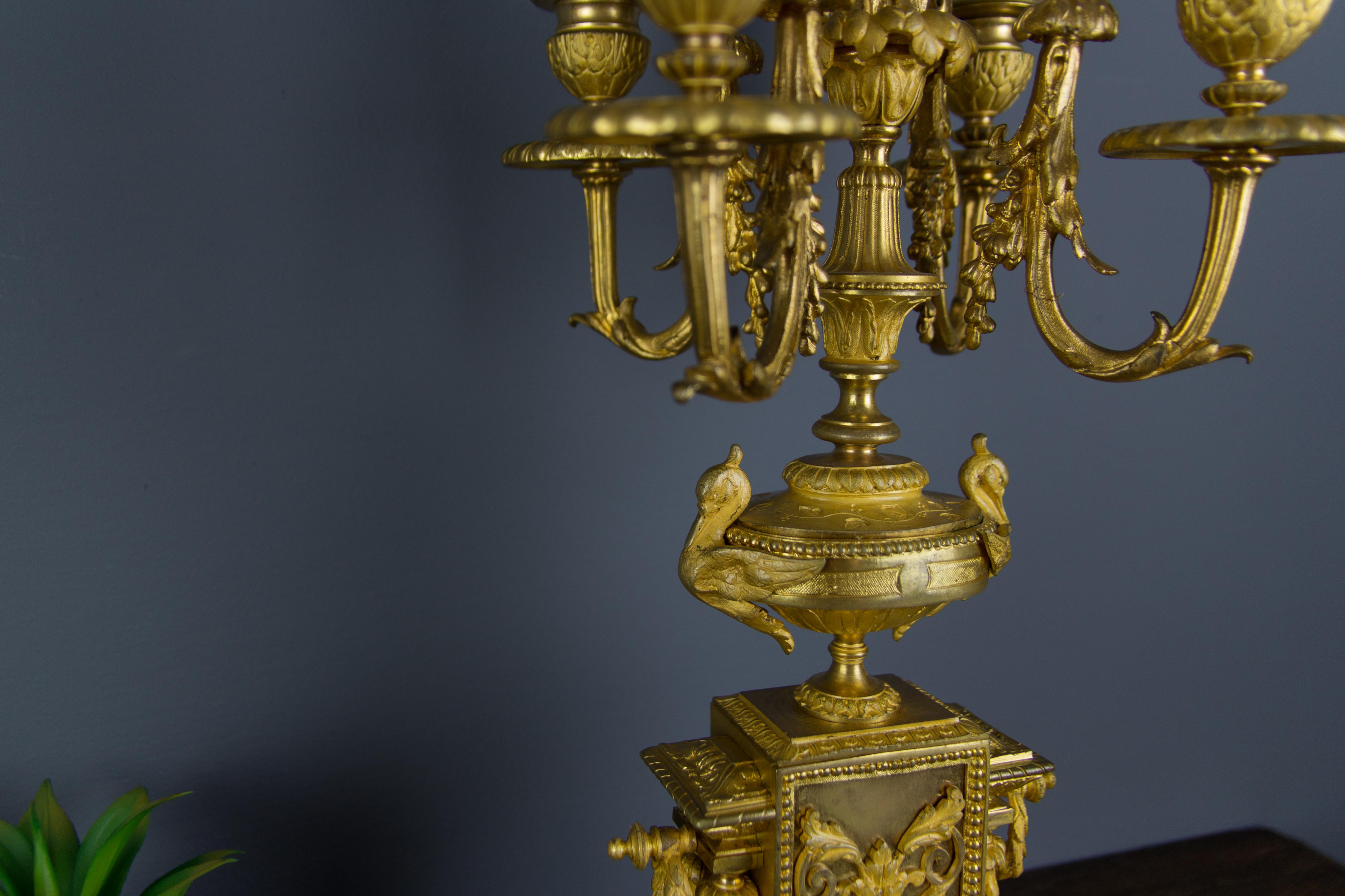 Pair of French Louis XVI Style Gilt Bronze Five-Light Candelabras 5