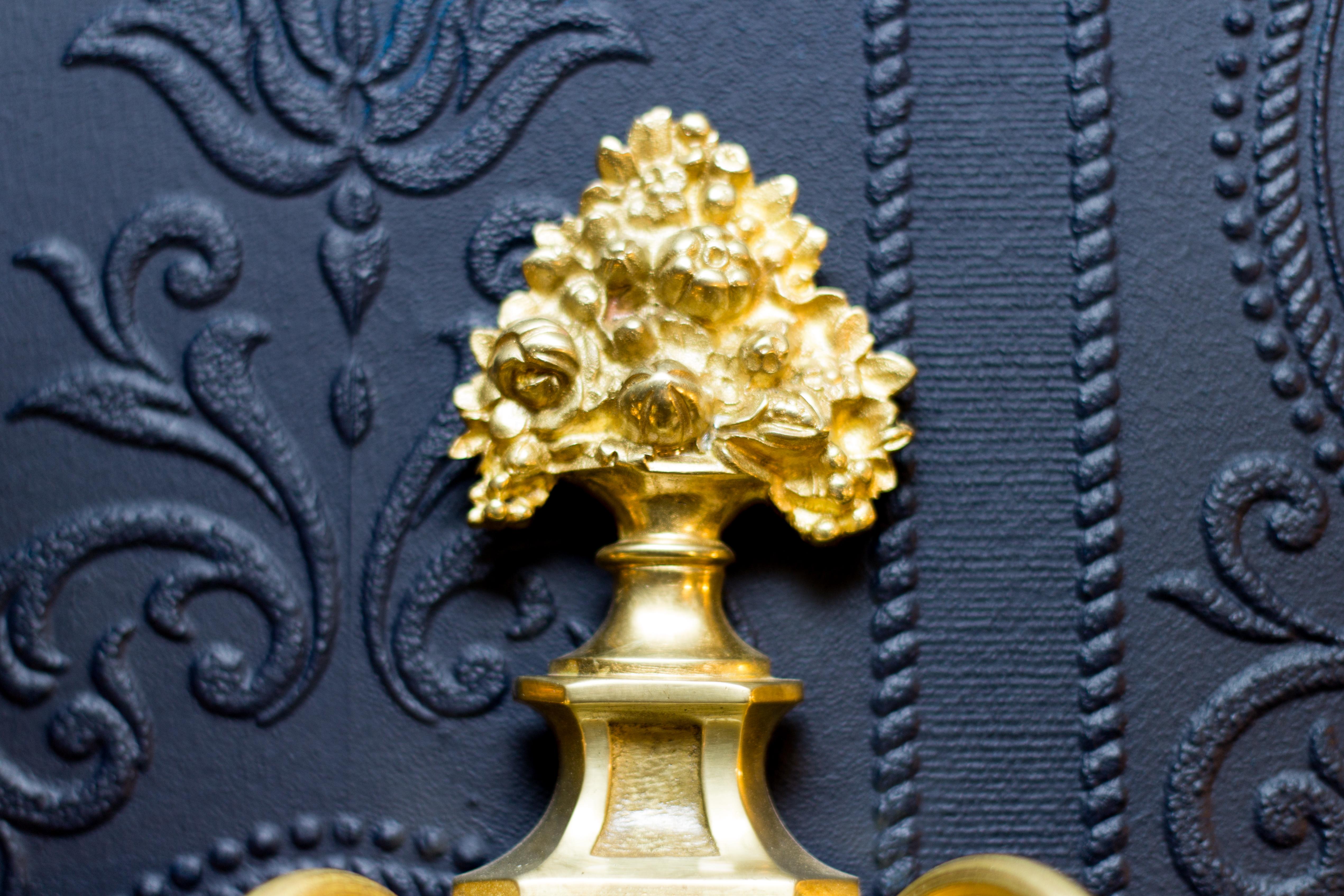 Pair of French Louis XVI Style Two-Light Gilt Bronze Sconces (Französisch)