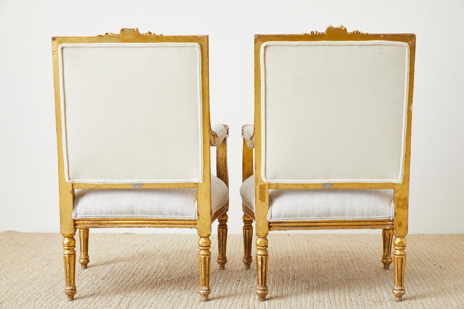 Pair of French Louis XVI Style Gilt Fauteuils a La Reine 12