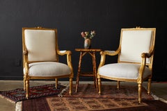Pair of French Louis XVI Style Gilt Fauteuils a La Reine