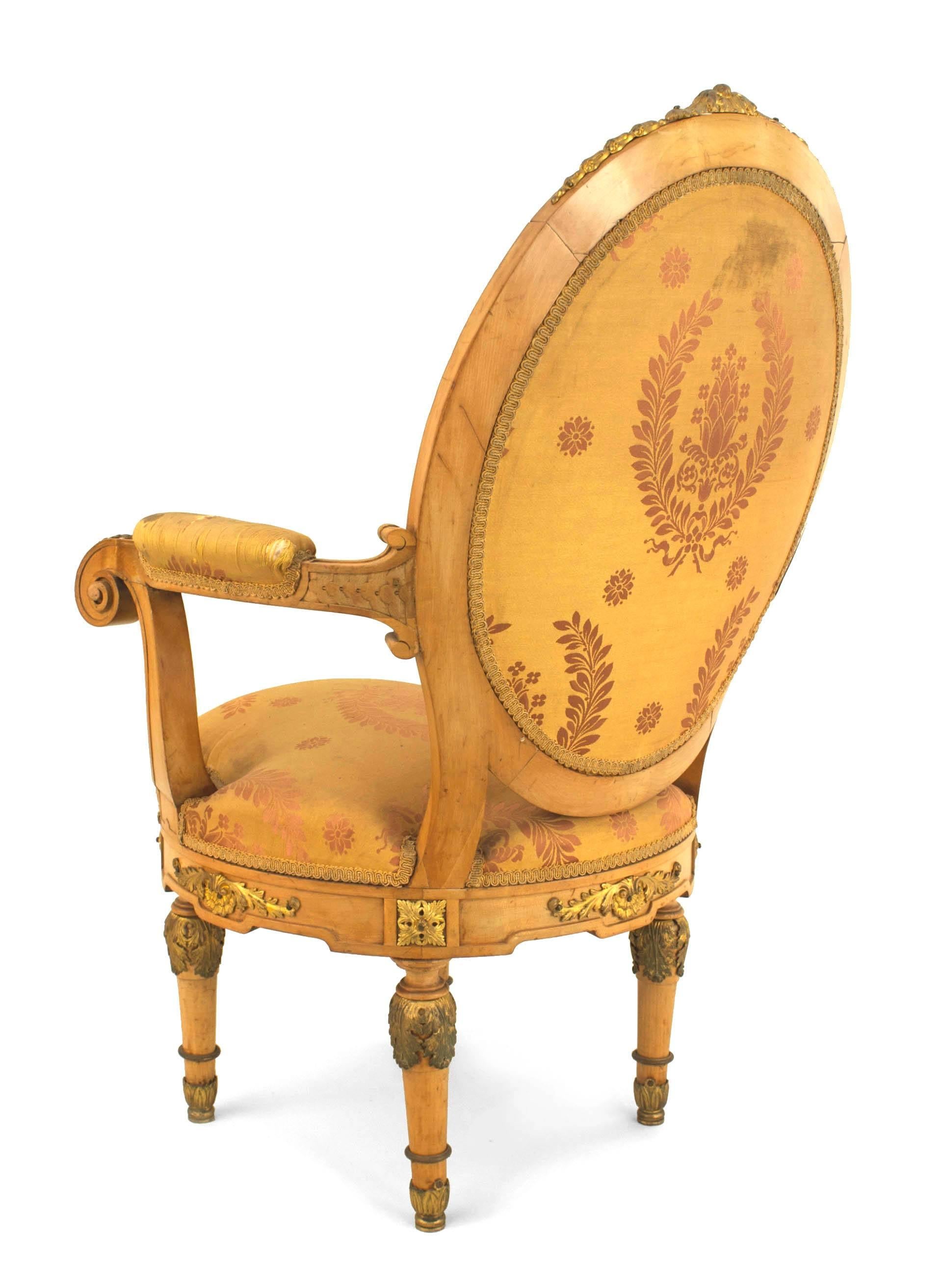 20th Century Pair of French Louis XVI Yellow Silk Armchairs