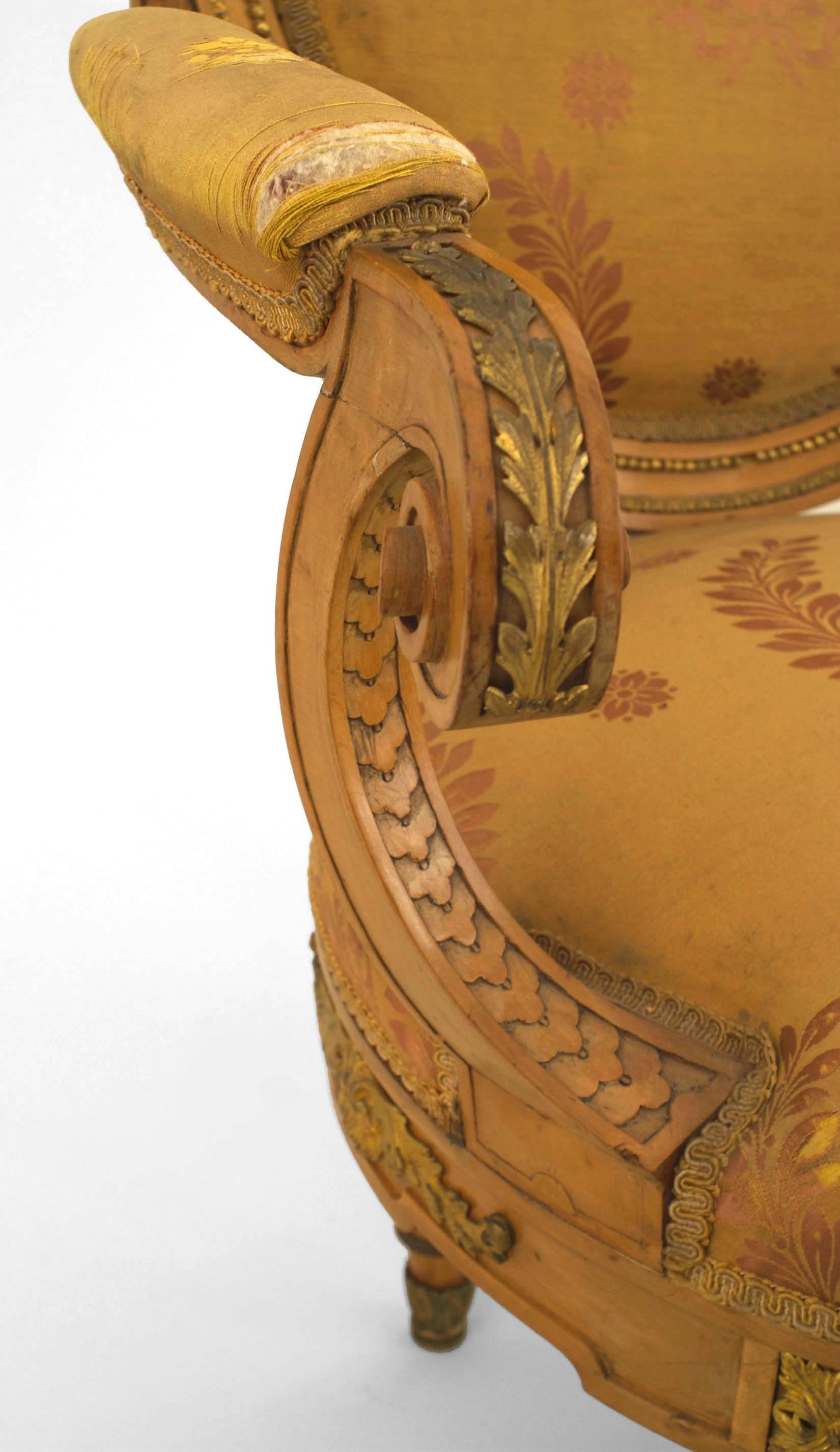 Metal Pair of French Louis XVI Yellow Silk Armchairs