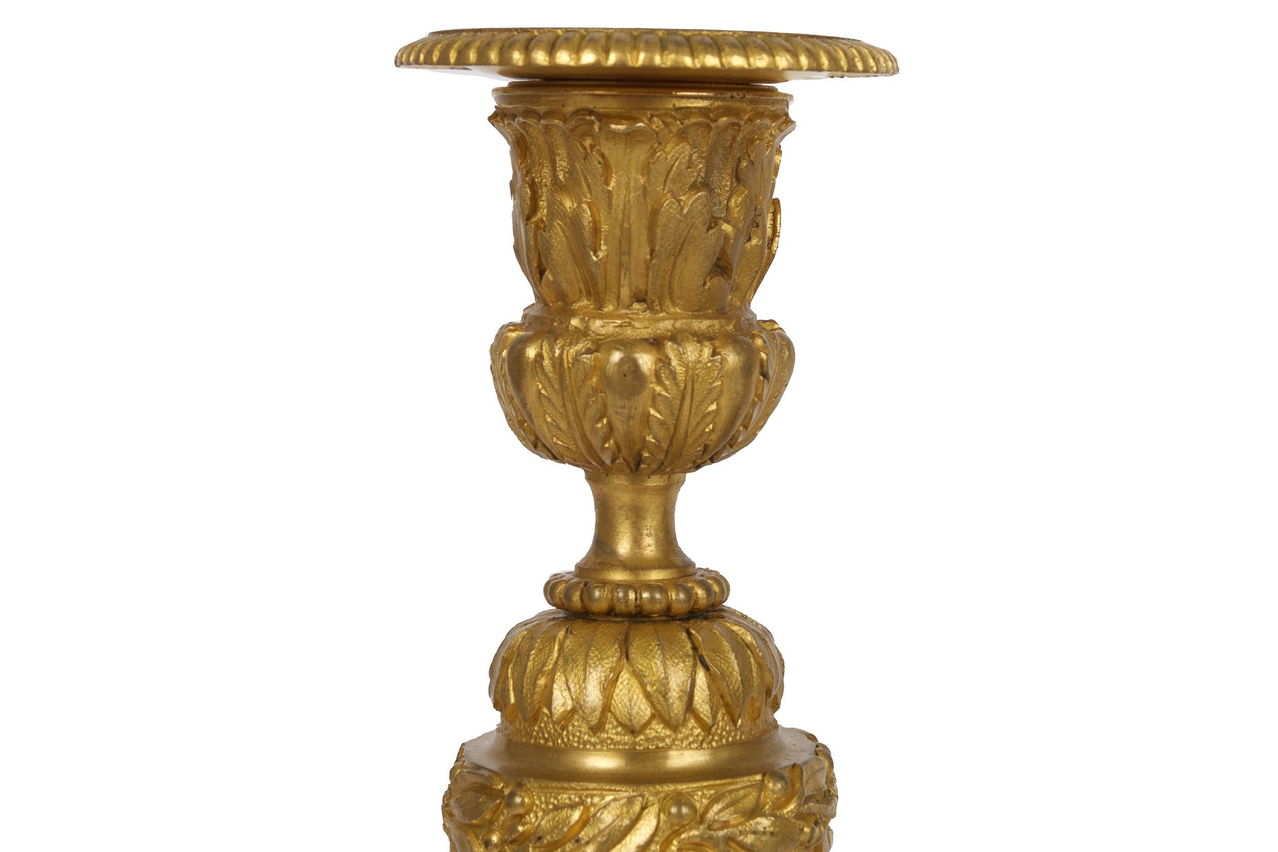 Pair of French Louis XVI Style Gilt Ormolu Bronze Candlesticks, 19th Century 2