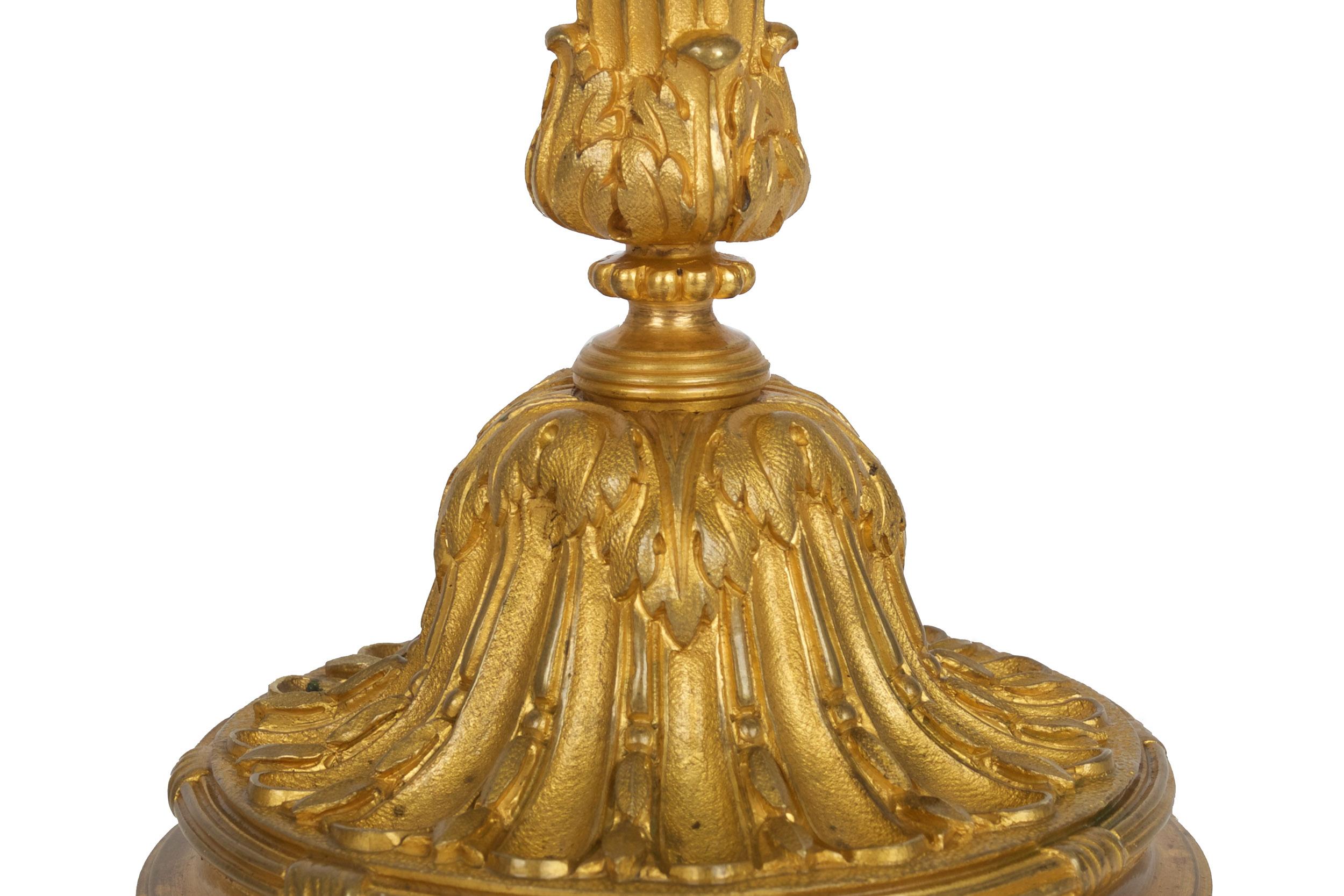 Pair of French Louis XVI Style Gilt Ormolu Bronze Candlesticks, 19th Century 4