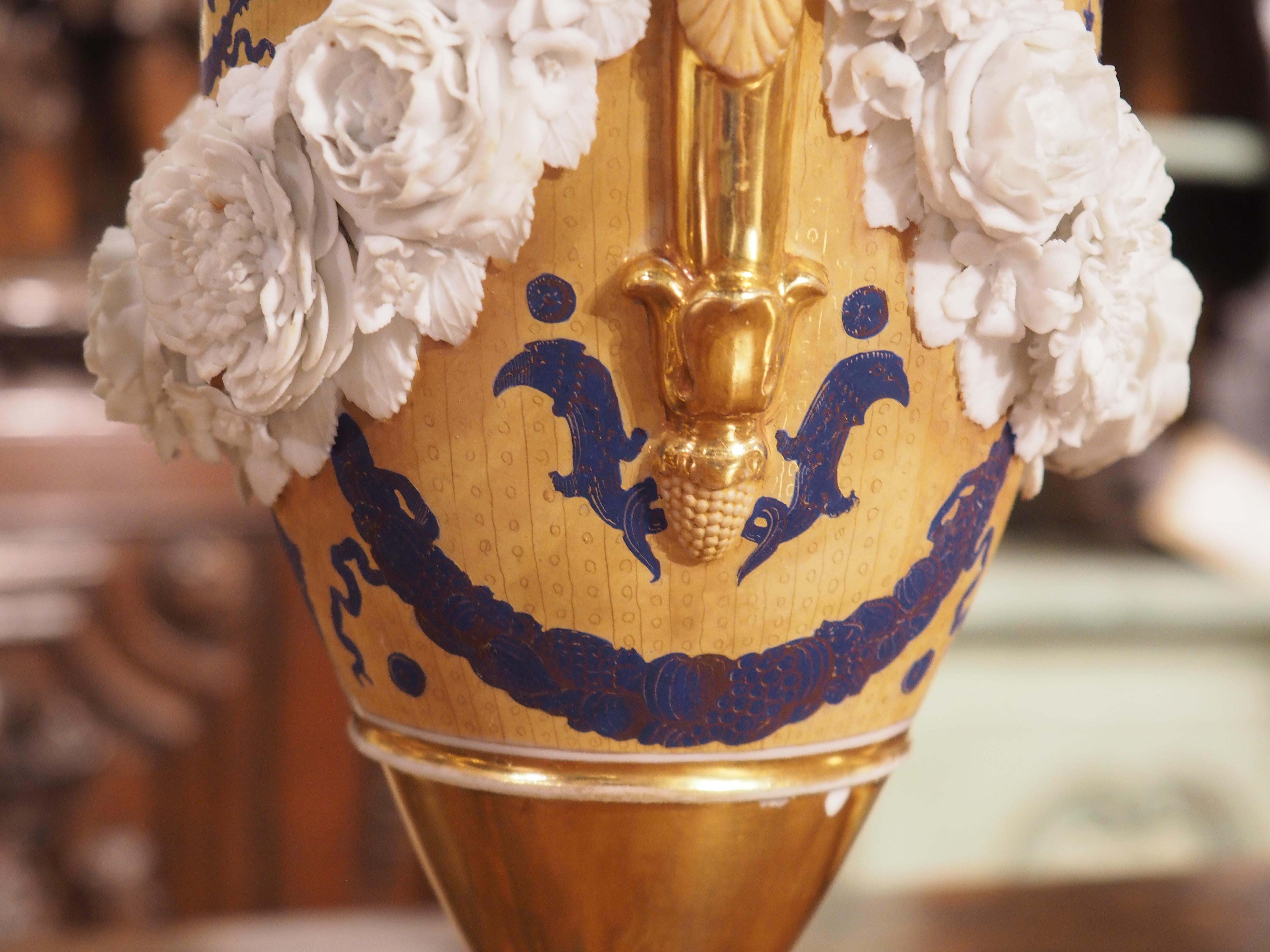 Pair of French Louis XVI Style Gilt Vases with Bisque Swags, circa 1870 For Sale 3
