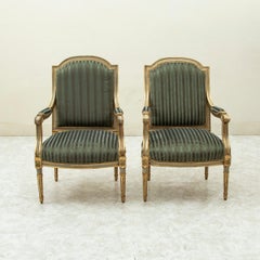 Pair of French Louis XVI Style Gilt Wood Armchairs, C. 1900