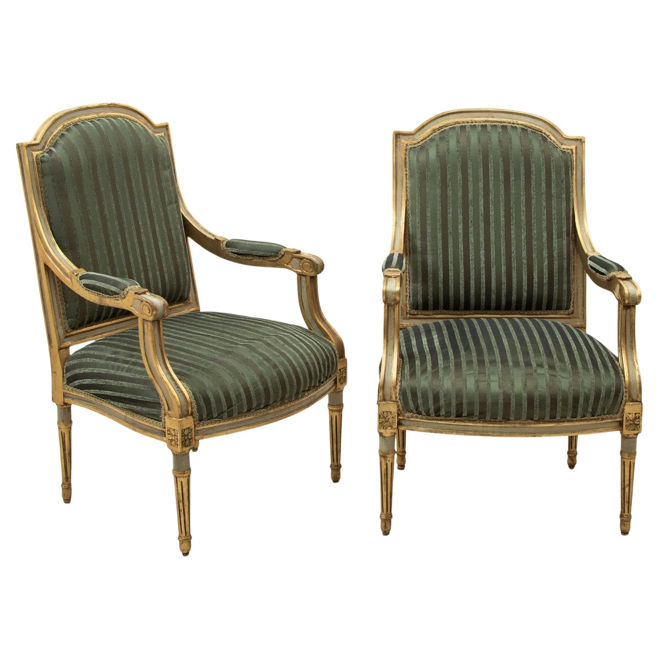 Pair of French Louis XVI Style Gilt Wood Armchairs, C. 1900