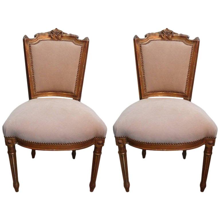 Pair of French Louis XVI Style Giltwood Chairs 5