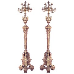 Pair of French Louis XVI Style Gilt Wood Floor Torchieres