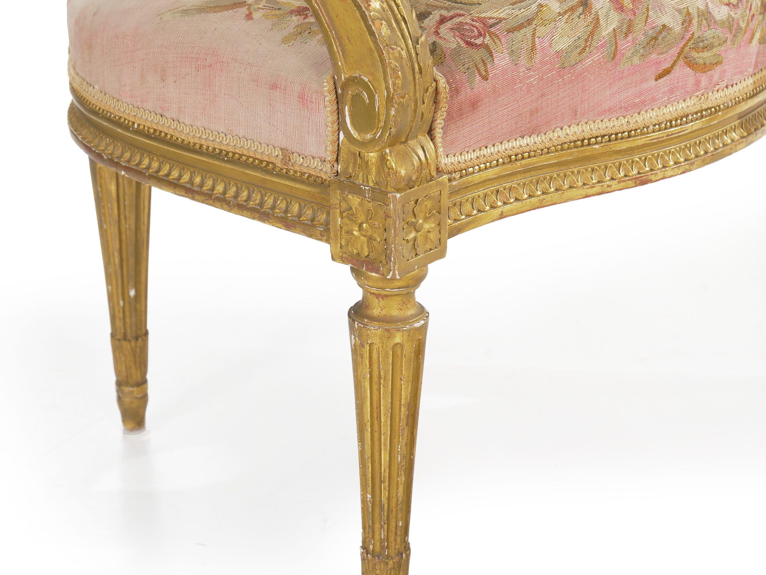 Pair of French Louis XVI Style Giltwood Antique Armchairs Fauteuils 7