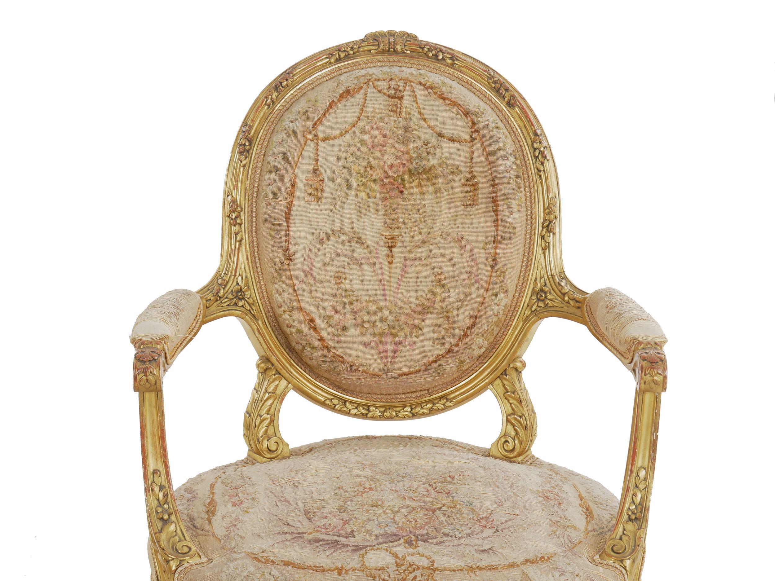 Pair of French Louis XVI Style Giltwood Antique Armchairs, Paris, circa 1900 In Good Condition In Shippensburg, PA