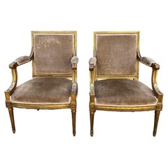 Pair of French Louis XVI Style Giltwood Armchairs Pair of French Louis XVI Style Giltwood Armchairs