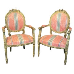 Pair of French Louis XVI Style Giltwood Armchairs