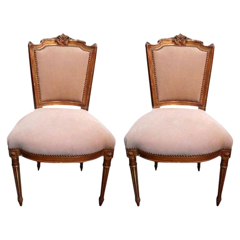 Pair of French Louis XVI Style Giltwood Chairs
