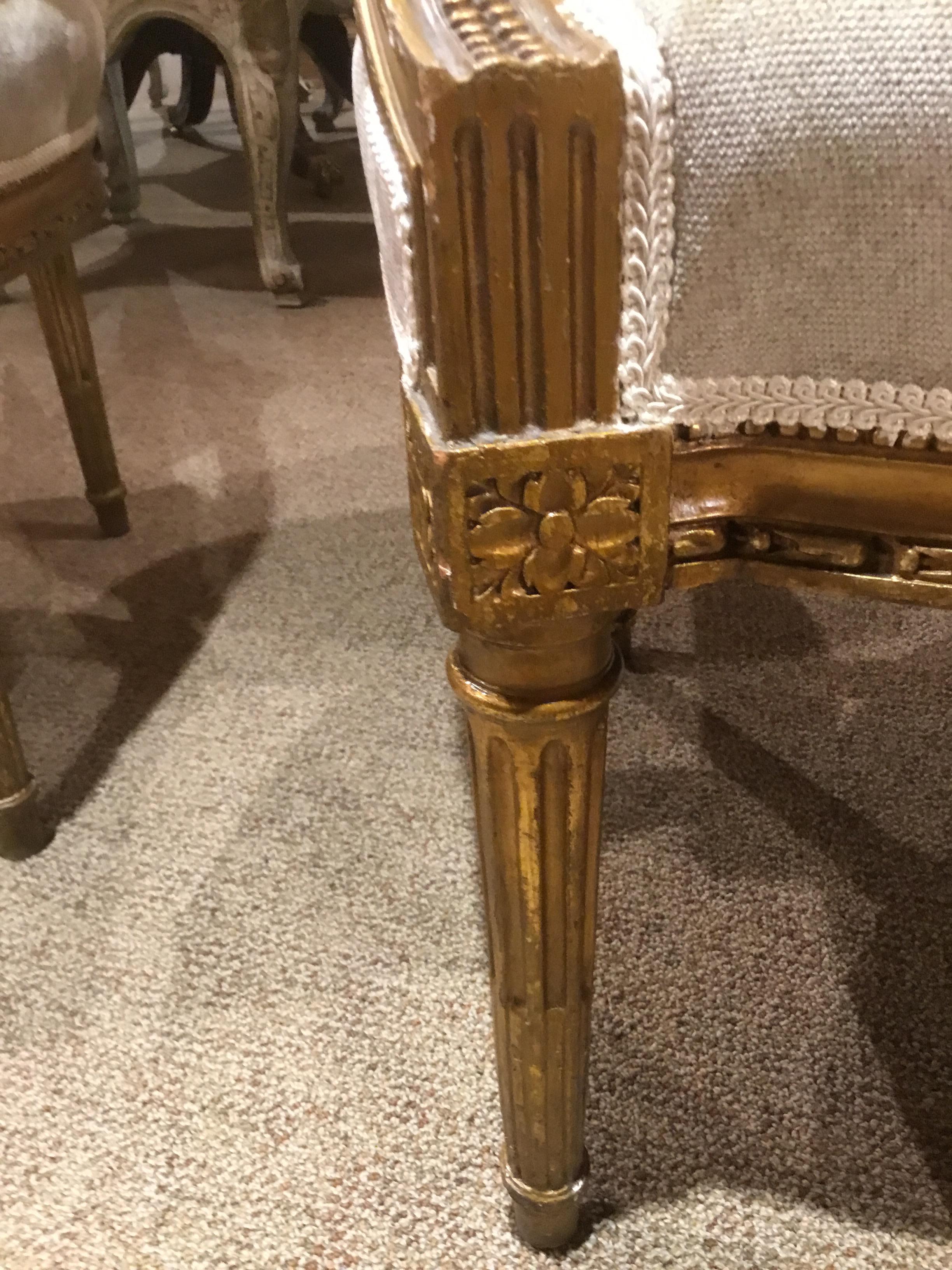 19th Century Pair of French Louis XVI Style Giltwood Chairs with New Cream Upholstery For Sale