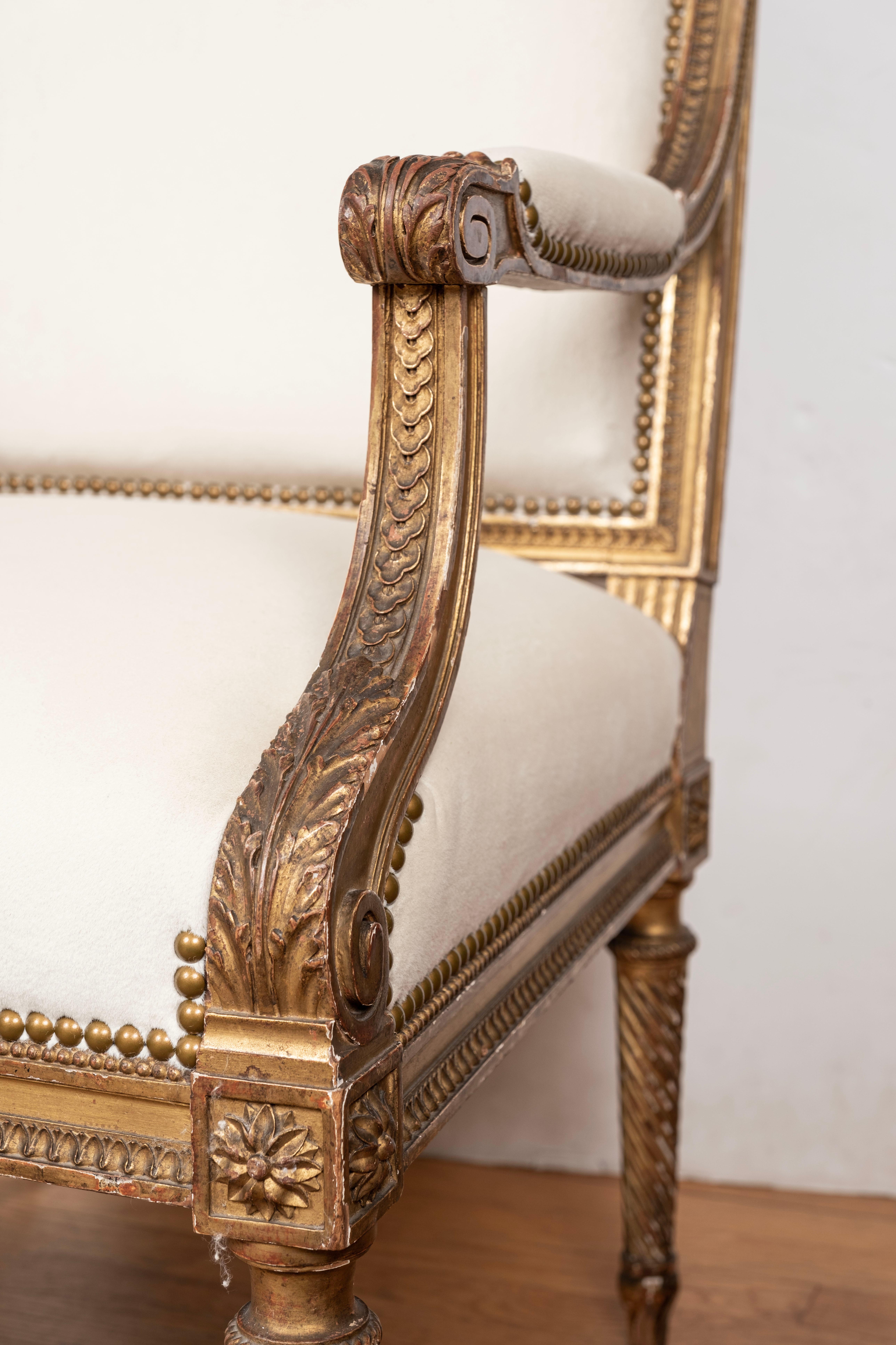 Pair of French Louis XVI Style Giltwood Fauteuils or Armchairs 5