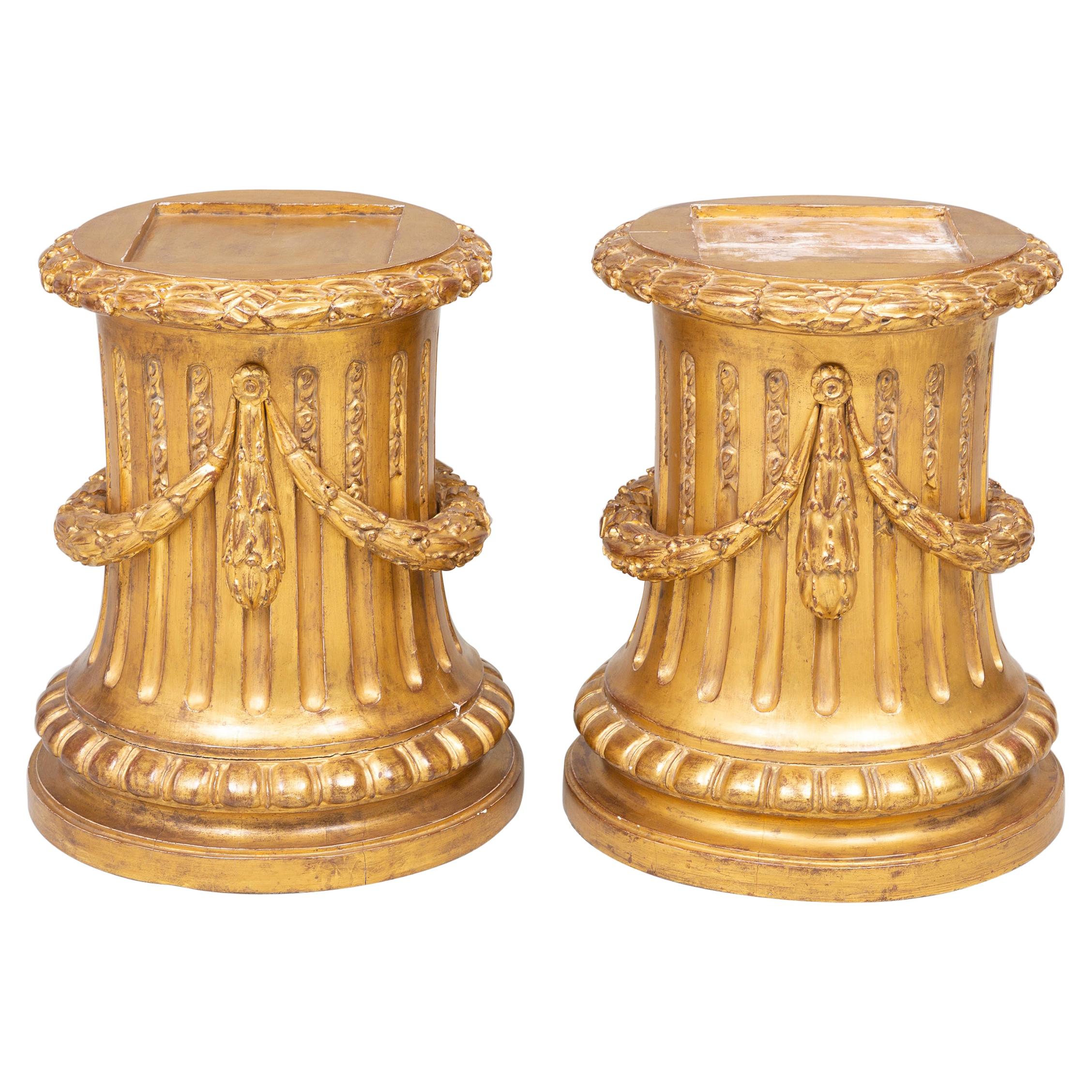 Pair of French Louis XVI Style Giltwood Footed Plinths