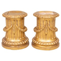 Pair of French Louis XVI Style Giltwood Footed Plinths
